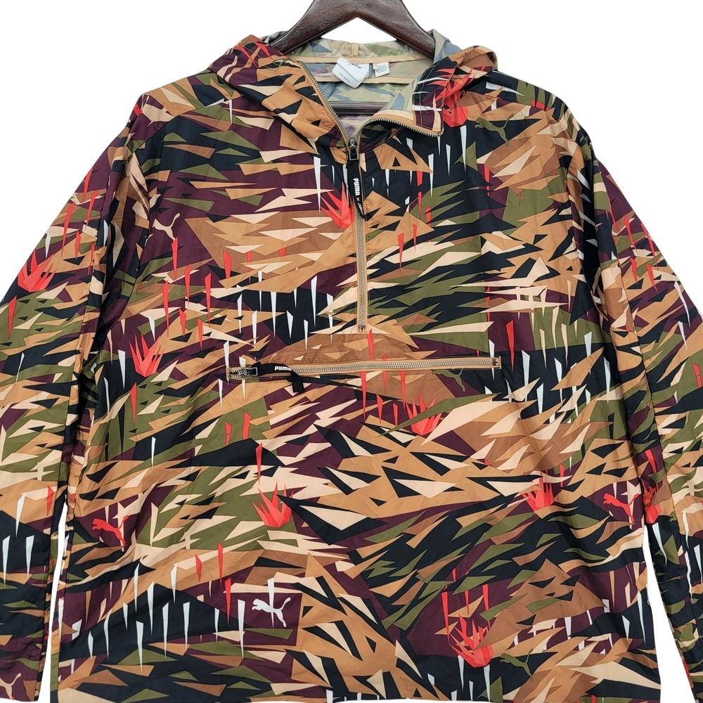 Puma‎ x Naturel Windbreaker Jacket Mens XXL Abstract Camo Packable Anorak EUC
